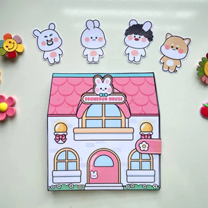 Đồ chơi Búp bê giấy nhà của Gấu nâu và thỏ Hồng Ddun ddun
