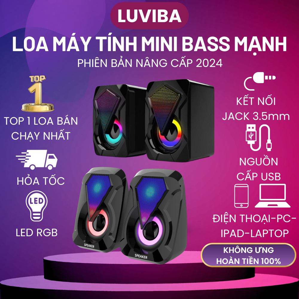 Loa máy tính vi tính mini laptop LED để bàn bass giá rẻ LUVIBA ...