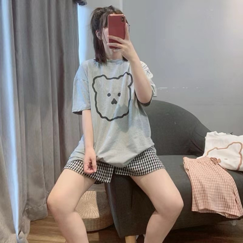 Đồ bộ nữ mặc nhà mùa hè cộc tay form rộng vải thun quần lửng dễ thương