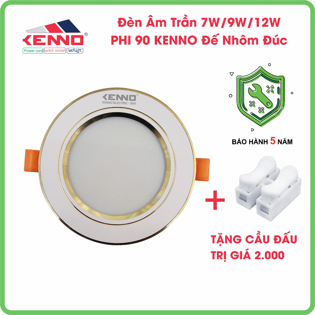 Đèn Âm Trần Chống Sét Vành Vàng Thẳng KENNO ACVT 7W, 9W, 12W Phi 90 Siêu Sáng, Tiết Kiệm Điện