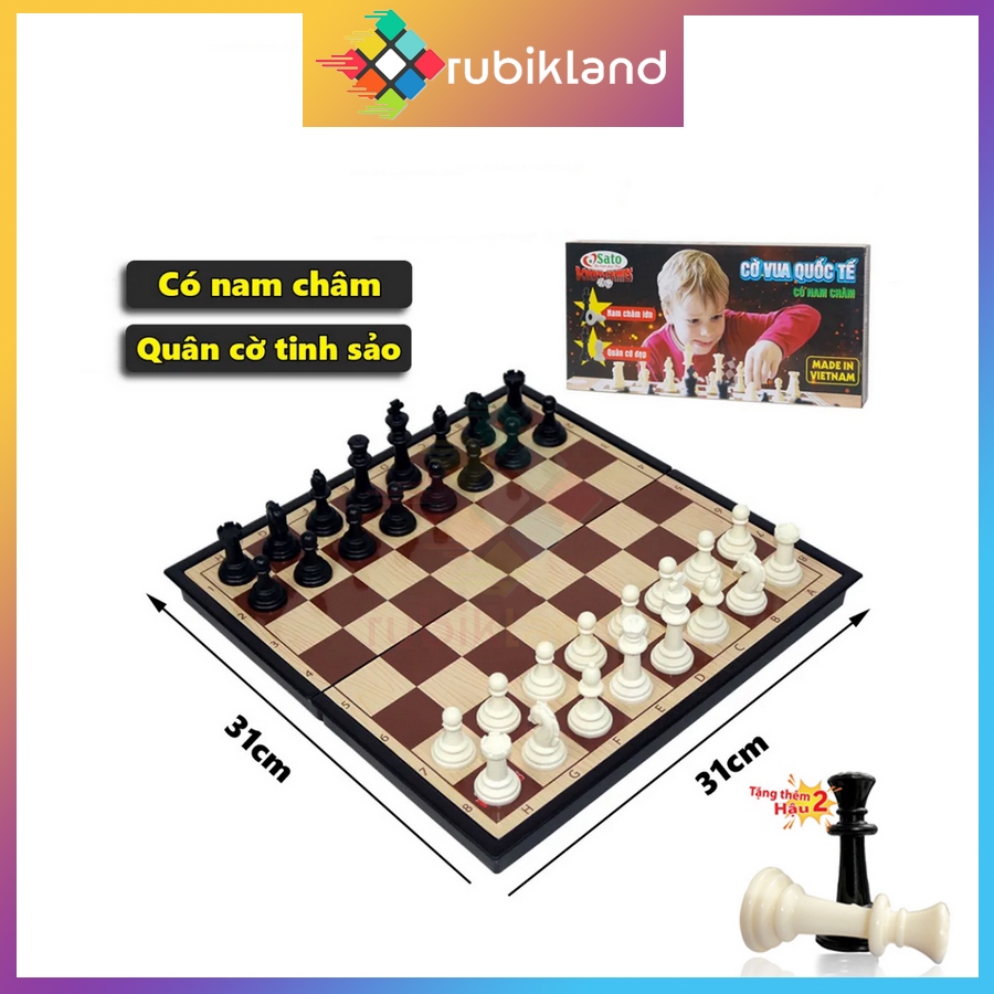 [Tặng 2 Hậu] Bộ Cờ Vua Nâu Gỗ Size Lớn Có Nam Châm Đồ Chơi Trí Tuệ Thể Thao Boardgame Cờ Quốc Tế