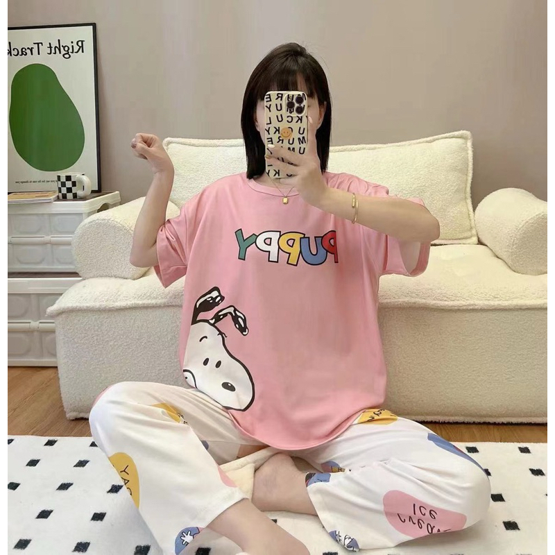 Đồ bộ ngắn tay quần dài đồ ngủ nữ Bộ Đồ Ngủ Tay Ngắn In Họa Tiết Hoạt Hình Dễ Thương Cho Nữ