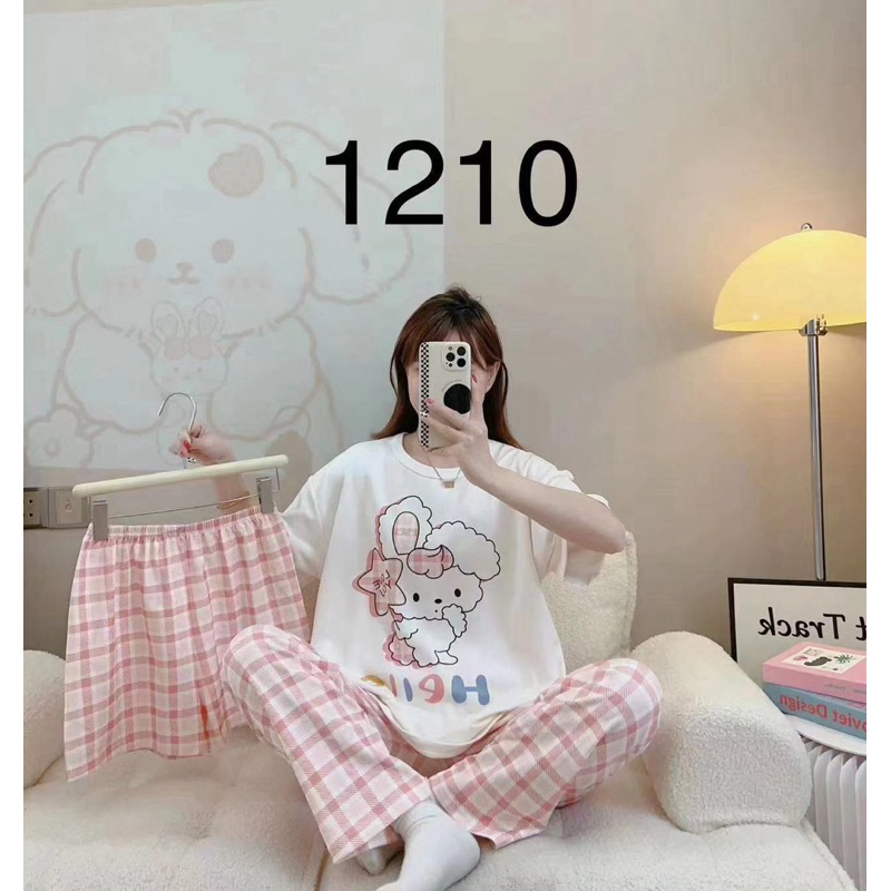 Set 3 món bộ đồ ngủ áo ngắn tay quần dài tặng kèm quần ngắn