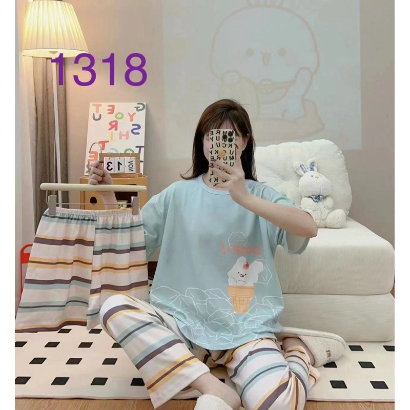 Set 3 món bộ đồ ngủ áo ngắn tay quần dài tặng kèm quần ngắn