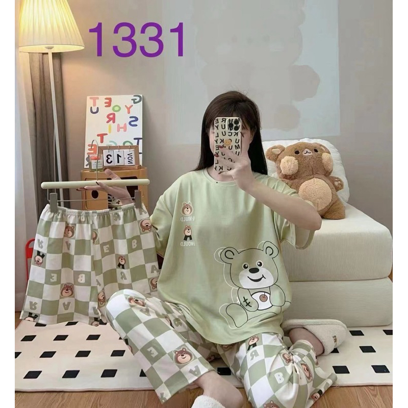 Set 3 món bộ đồ ngủ áo ngắn tay quần dài tặng kèm quần ngắn
