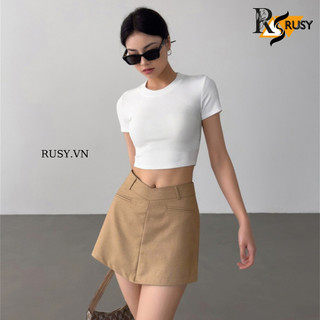 Áo Croptop Nữ Tay Ngắn Cổ Tròn Chất Thun Co Giãn Ôm Body Tôn Dáng Trơn Basic Dễ Phối Đồ TN02 Rusy