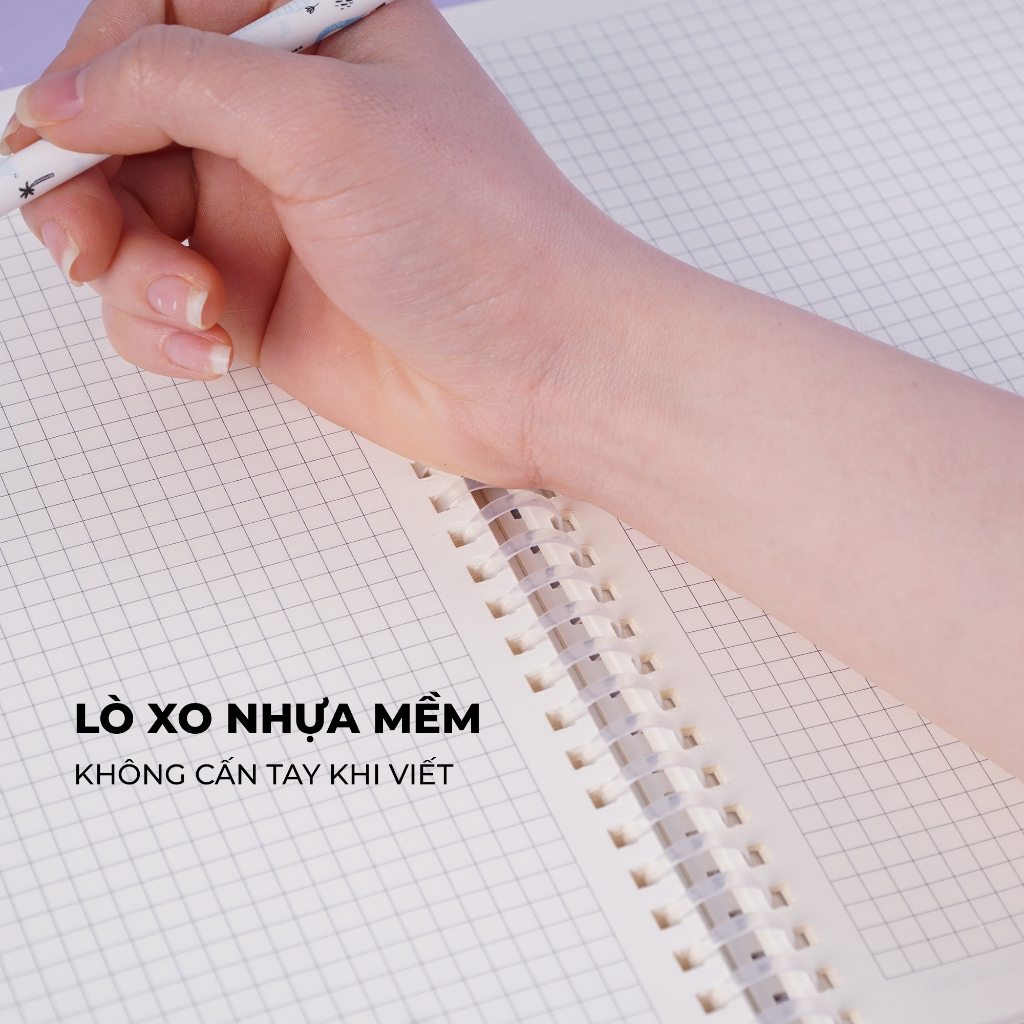 Sổ Lò Xo Nhựa Mềm 100GSM Tỳ Lên Không Đau Tay Dòng Kẻ Caro 5mm, Sổ 150 Trang Sổ B5/A5 Thiết Kế Macarons Tập Vở Classmate