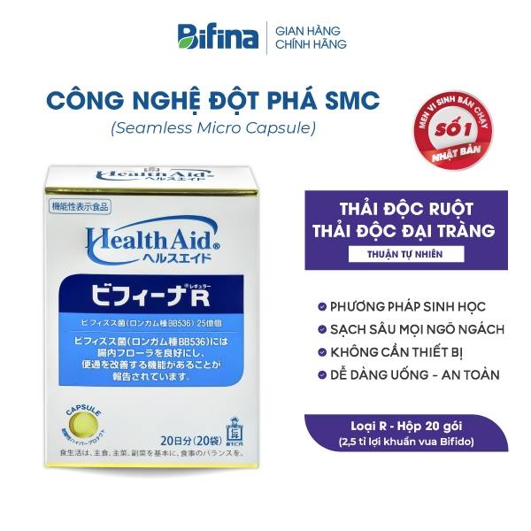 Ảnh Men vi sinh Bifina Nhật Bản - Hỗ trợ thải độc đại tràng,detox ruột, Loại R 20 gói 3