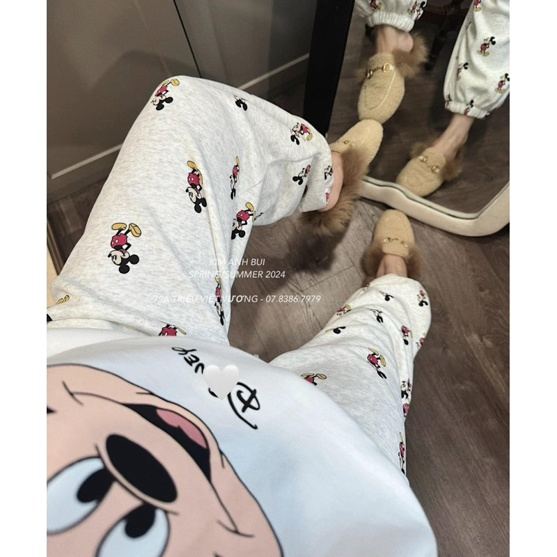 Set bộ Mickeyyy áo ngắn tay quần bò gấu hàng QC