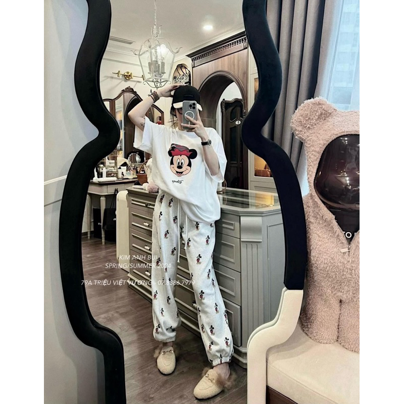 Set bộ Mickeyyy áo ngắn tay quần bò gấu hàng QC