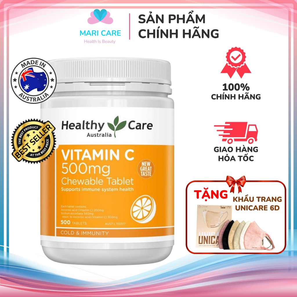 Date 2026[Tem Chemist] VITAMIN C Úc [Chính hãng] Hàm lượng cao 500mg