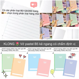 KLONG - Vở kẻ ngang chấm may dán gáy B5 80 trang - 120 trang - 200 trang 70/92; MS: 870 - 871 - 872 🐻🌸
