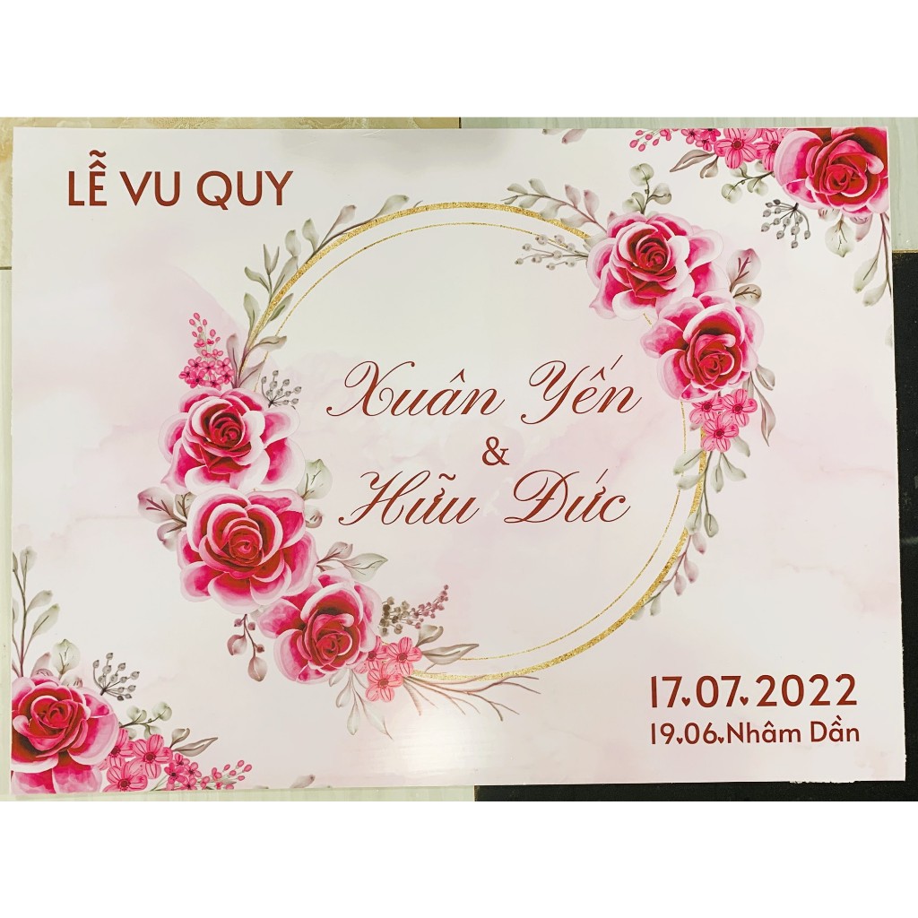 Bảng Welcome Trang Trí Đám Cưới - Mẫu Chữ Nhật 01 Hoa Lá Oval