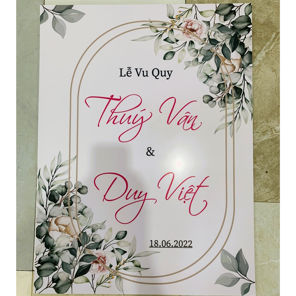 Bảng Welcome Trang Trí Đám Cưới - Mẫu Chữ Nhật 01 Hoa Lá Oval