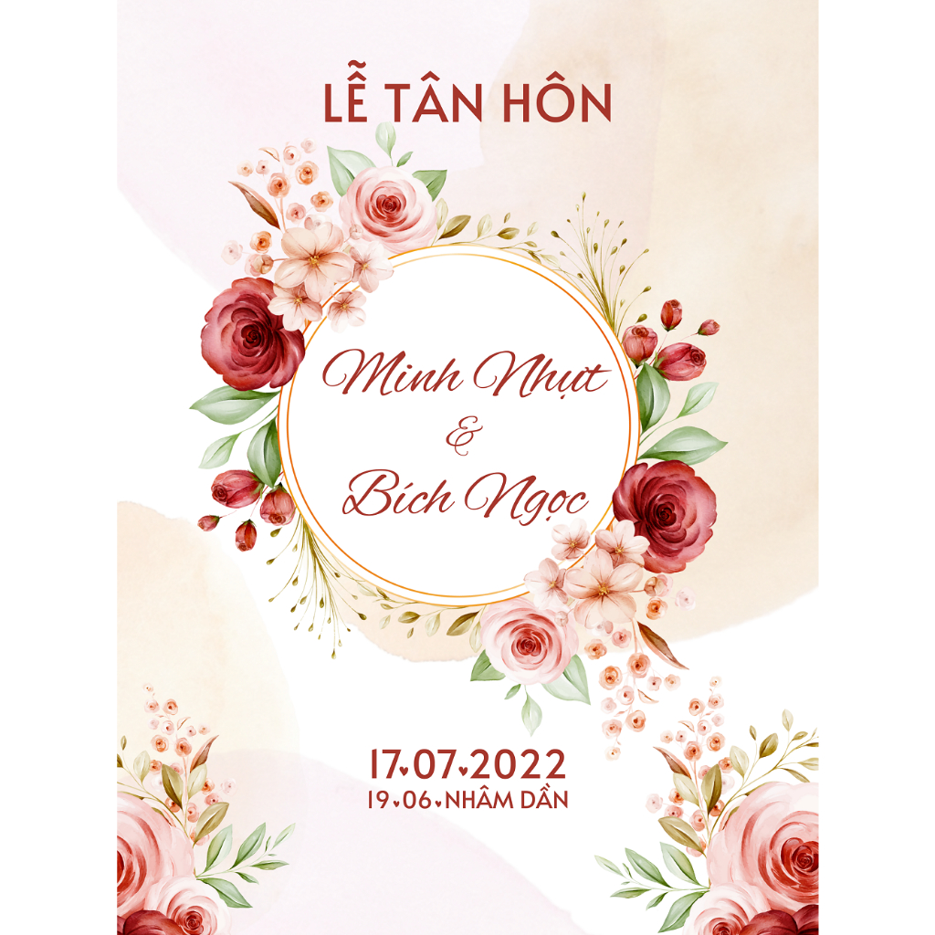 Bảng Welcome Trang Trí Đám Cưới - Mẫu Chữ Nhật 01 Hoa Lá Oval