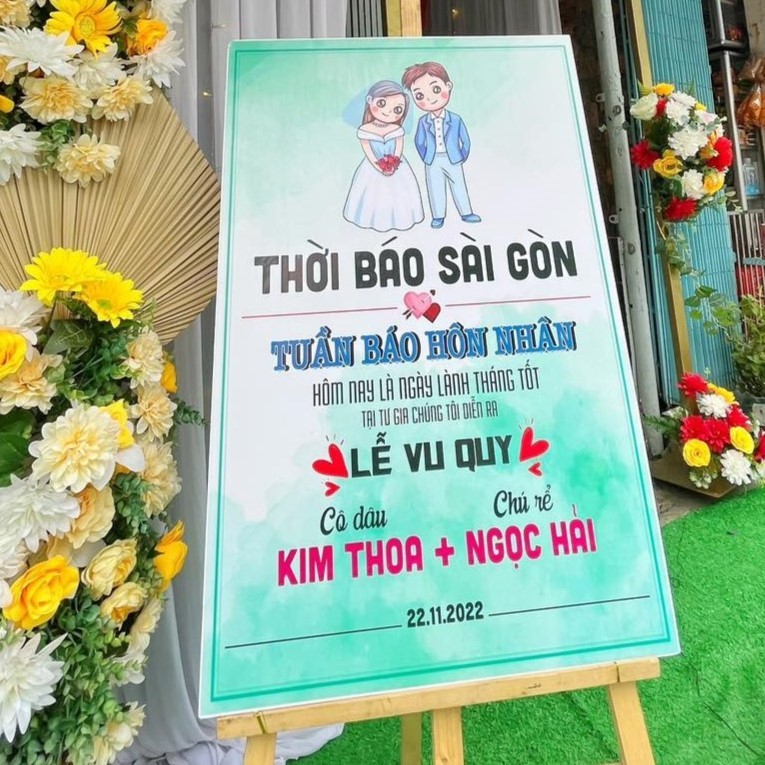 Bảng Welcome Trang Trí Đám Cưới - Mẫu Chữ Nhật 01 Hình Dâu Rể B