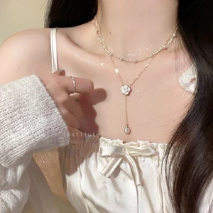 Vòng Cổ 2 Sợi Ngọc Trai Đính Đá Mặt Trăng Ngôi Sao - Dây Chuyền Nữ Mạ Bạc 925 Hàn Quốc Siêu Xinh