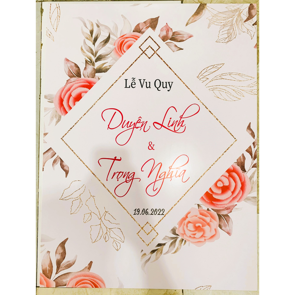 Bảng Welcome Trang Trí Đám Cưới - Mẫu Chữ Nhật 01 Hoa Lá Góc