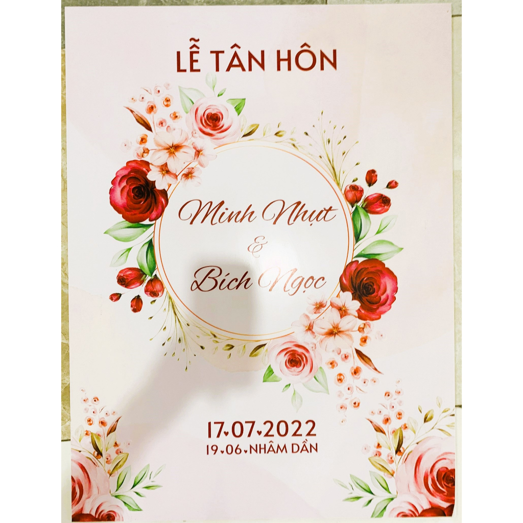 Bảng Welcome Trang Trí Đám Cưới - Mẫu Chữ Nhật 01 Hoa Lá Góc