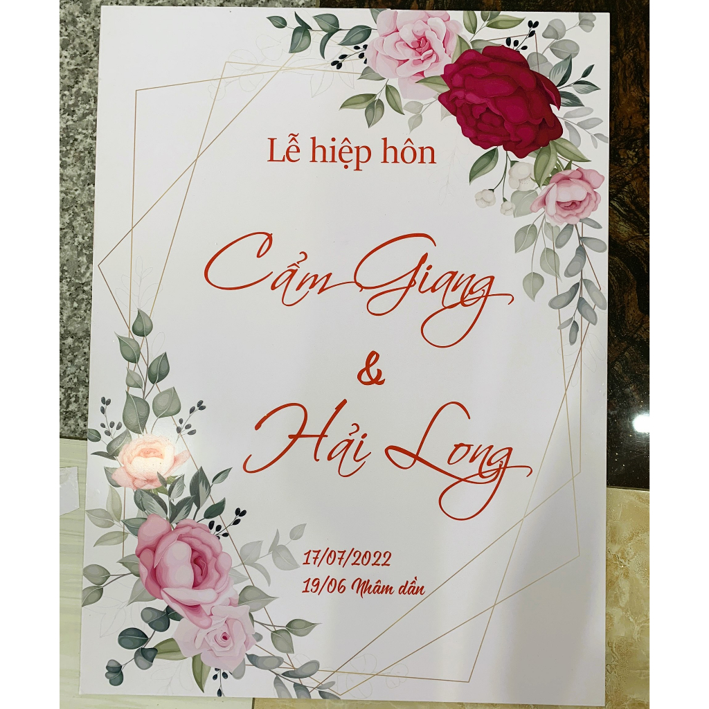 Bảng Welcome Trang Trí Đám Cưới - Mẫu Chữ Nhật 01 Hoa Lá Góc