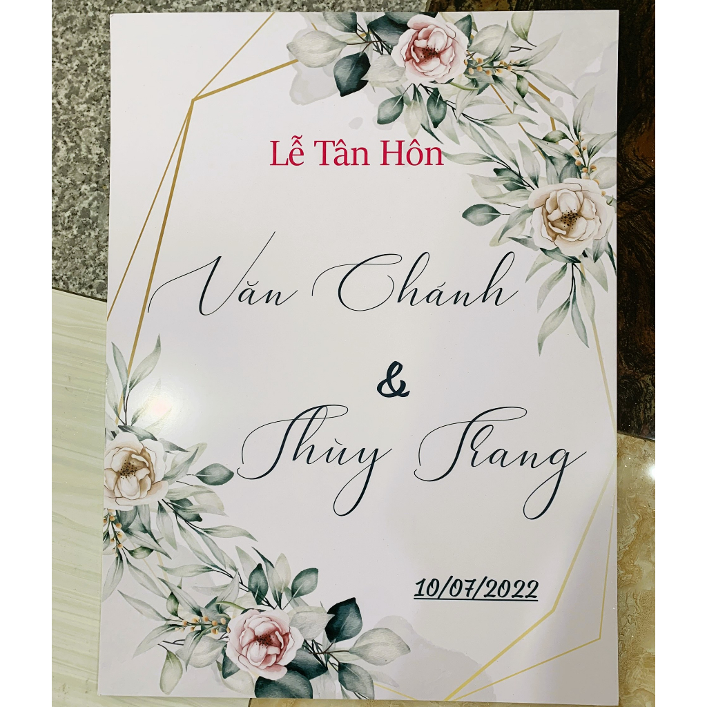 Bảng Welcome Trang Trí Đám Cưới - Mẫu Chữ Nhật 01 Hoa Lá Góc