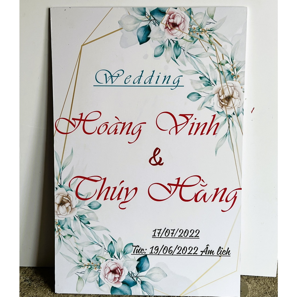 Bảng Welcome Trang Trí Đám Cưới - Mẫu Chữ Nhật 01 Hoa Lá Góc