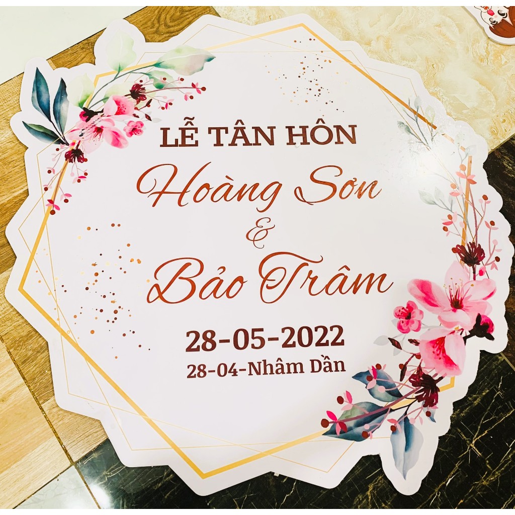Bảng Welcome Trang Trí Đám Cưới - Mẫu Tròn Vuông 01 Góc Hoa
