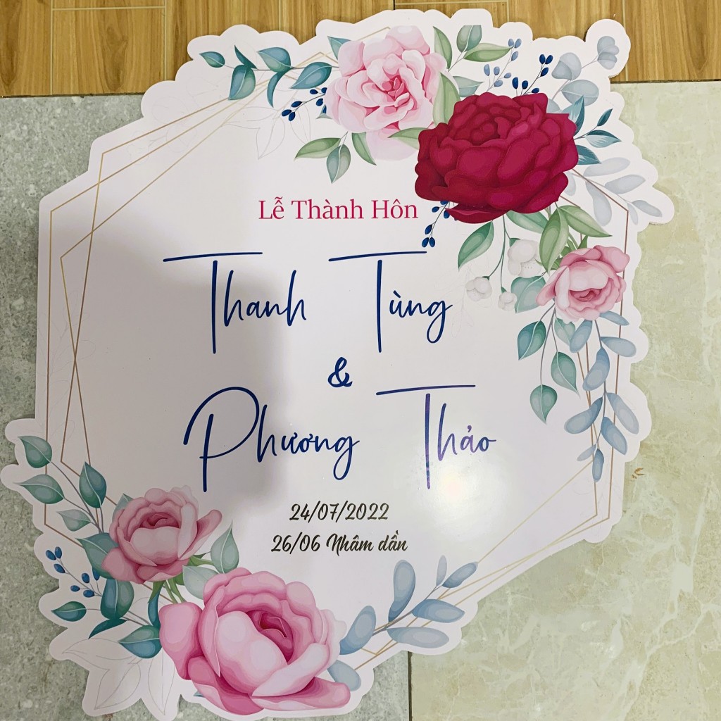 Bảng Welcome Trang Trí Đám Cưới - Mẫu Tròn Vuông 01 Góc Hoa