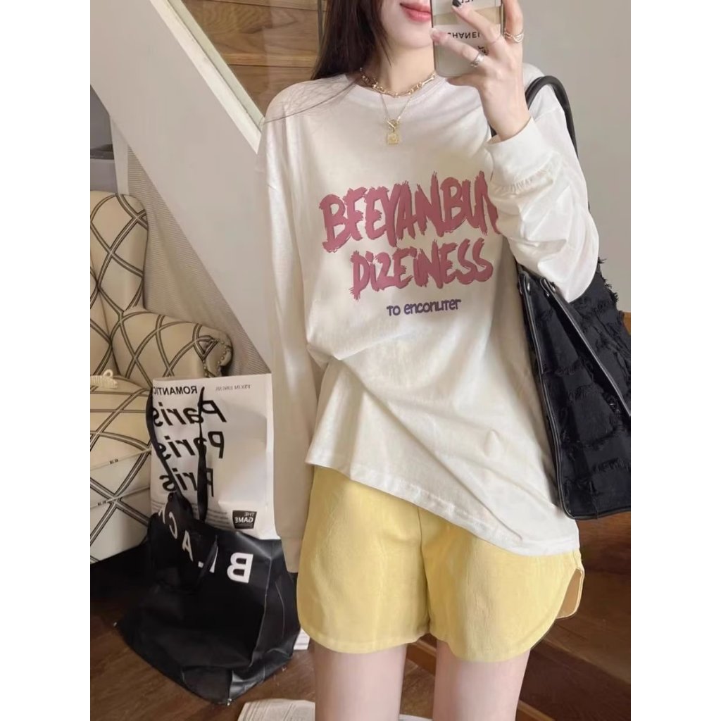 Áo thun tay dài cổ tròn nữ In hình JULY, Áo thun Nữ Dài tay Chất Cotton xượt, dáng rộng thời trang