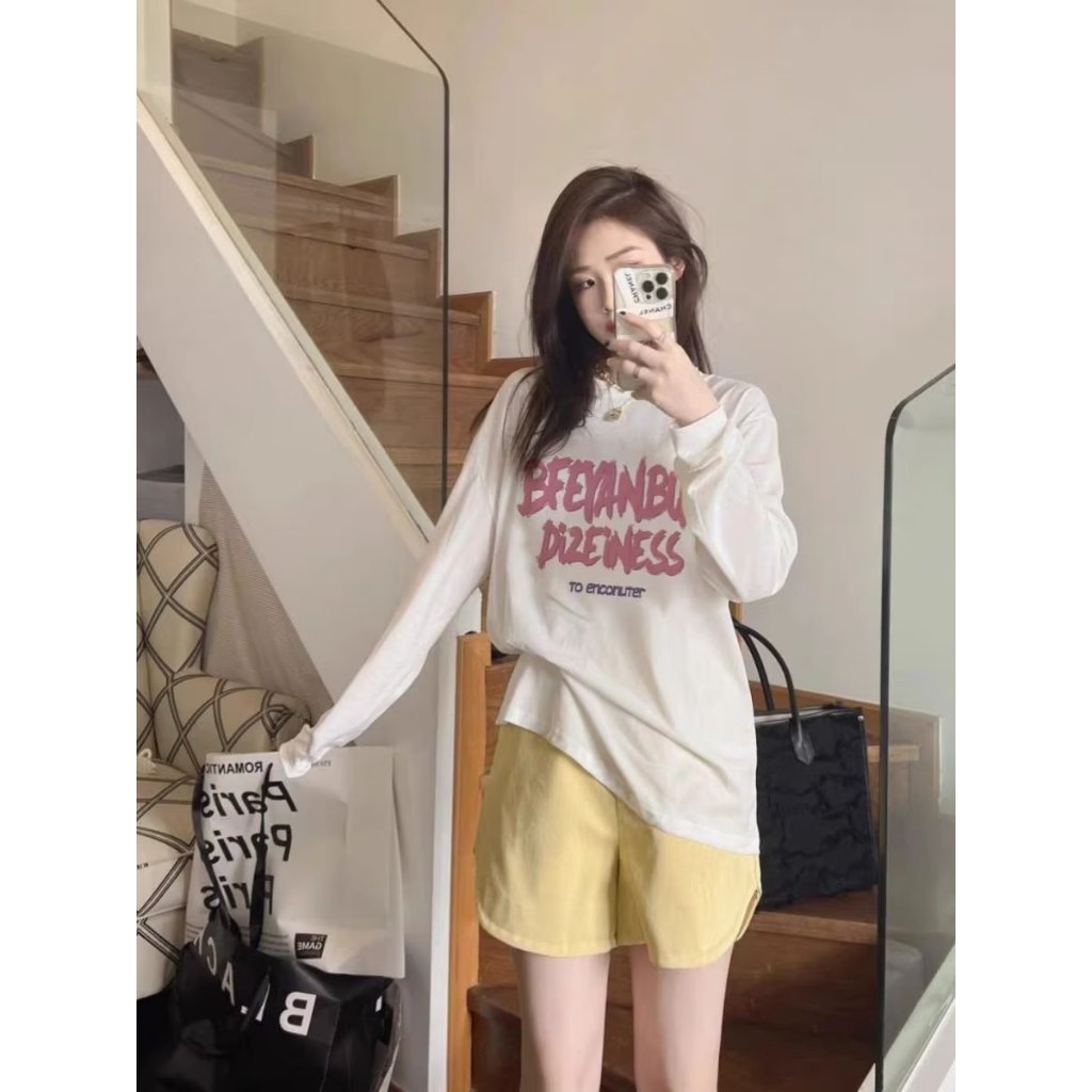 Áo thun tay dài cổ tròn nữ In hình JULY, Áo thun Nữ Dài tay Chất Cotton xượt, dáng rộng thời trang