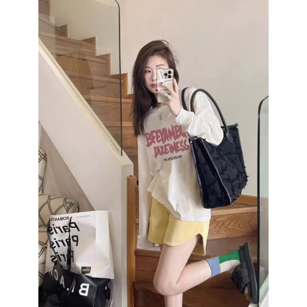 Áo thun tay dài cổ tròn nữ In hình JULY, Áo thun Nữ Dài tay Chất Cotton xượt, dáng rộng thời trang