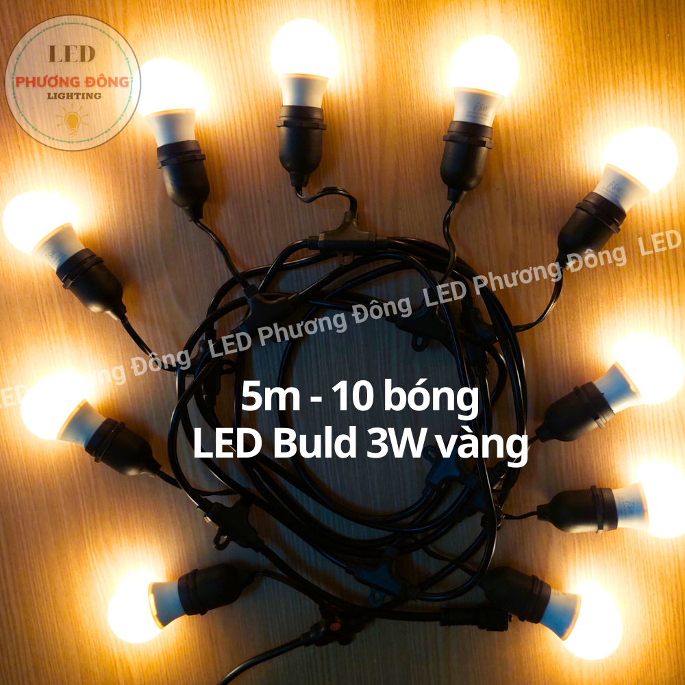 Dây đuôi đèn kín nước trang trí ngoài trời 220V Kèm Bóng LED BULB 3W  Trắng - Vàng Nắng