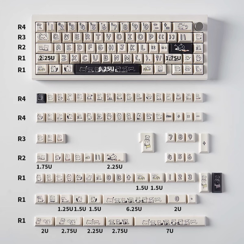 Keycap Cute Animal Party, CMK Mèo Cherry Profile nhựa PBT in dyesub 138 ...