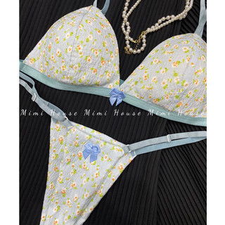 Set bộ đồ lót tằm xốp hoa xanh ngọt ngào - handmade by Mimi House