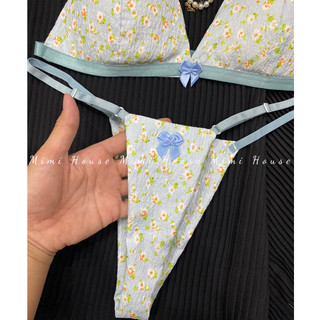 Set bộ đồ lót tằm xốp hoa xanh ngọt ngào - handmade by Mimi House