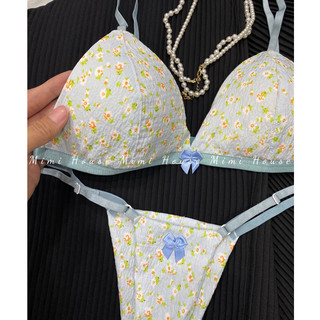 Set bộ đồ lót tằm xốp hoa xanh ngọt ngào - handmade by Mimi House