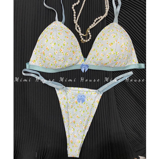 Set bộ đồ lót tằm xốp hoa xanh ngọt ngào - handmade by Mimi House