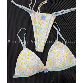 Set bộ đồ lót tằm xốp hoa xanh ngọt ngào - handmade by Mimi House