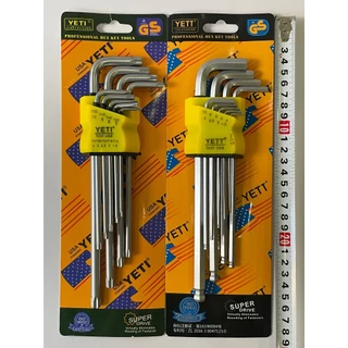 Bộ lục giác Yeti loại dài tiêu chuẩn đầu bi, đầu bông 9 món thép Chrome Vanadium siêu cứng vặn sửa chữa hàng ngày