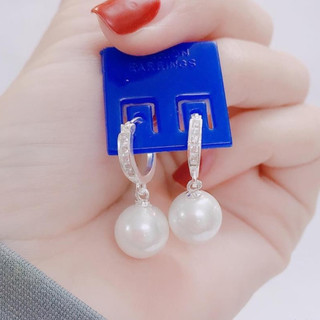 Bông tai nữ , bạc 925 mix hạt ngọc to , tròn đều - jena sliver