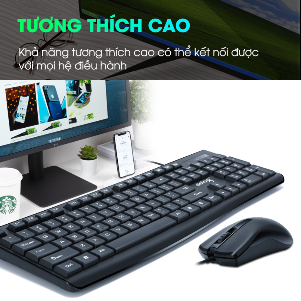 Combo bàn phím chuột vi tính DEIOG DY-813S full size 104 key văn phòng gaming thiết kế thoải mái