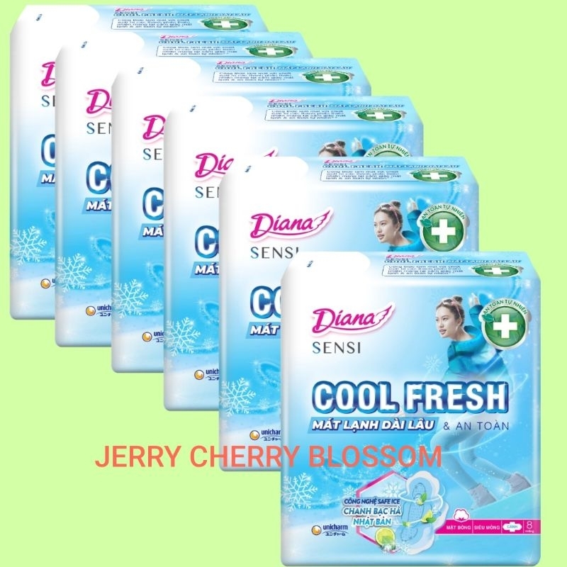 Bộ 6 gói băng vệ sinh Diana sensi cool fresh có cánh / ko cánh 8 miếng/gói