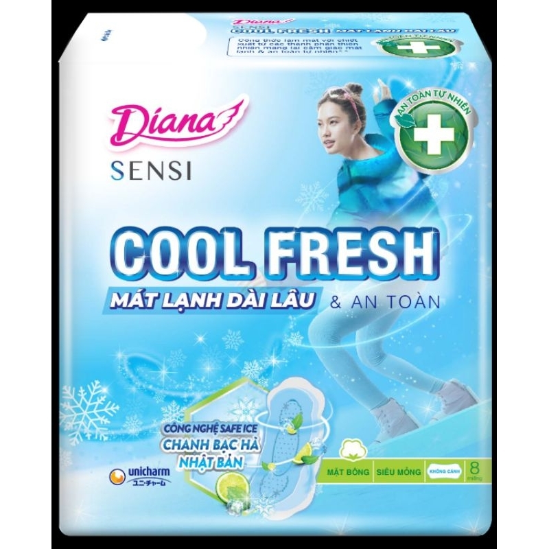 Bộ 6 gói băng vệ sinh Diana sensi cool fresh có cánh / ko cánh 8 miếng/gói