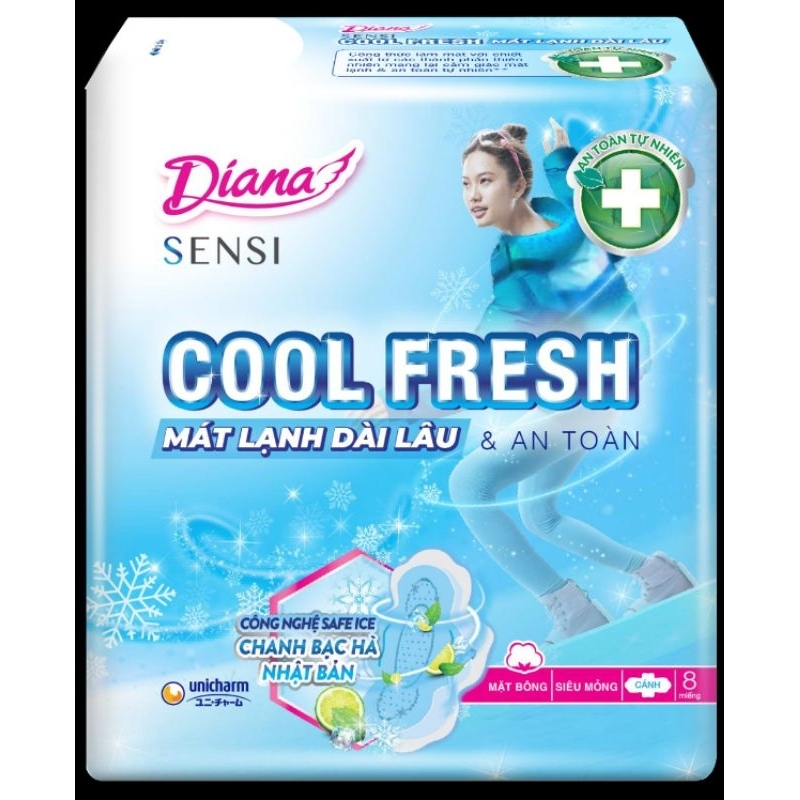 Bộ 6 gói băng vệ sinh Diana sensi cool fresh có cánh / ko cánh 8 miếng/gói