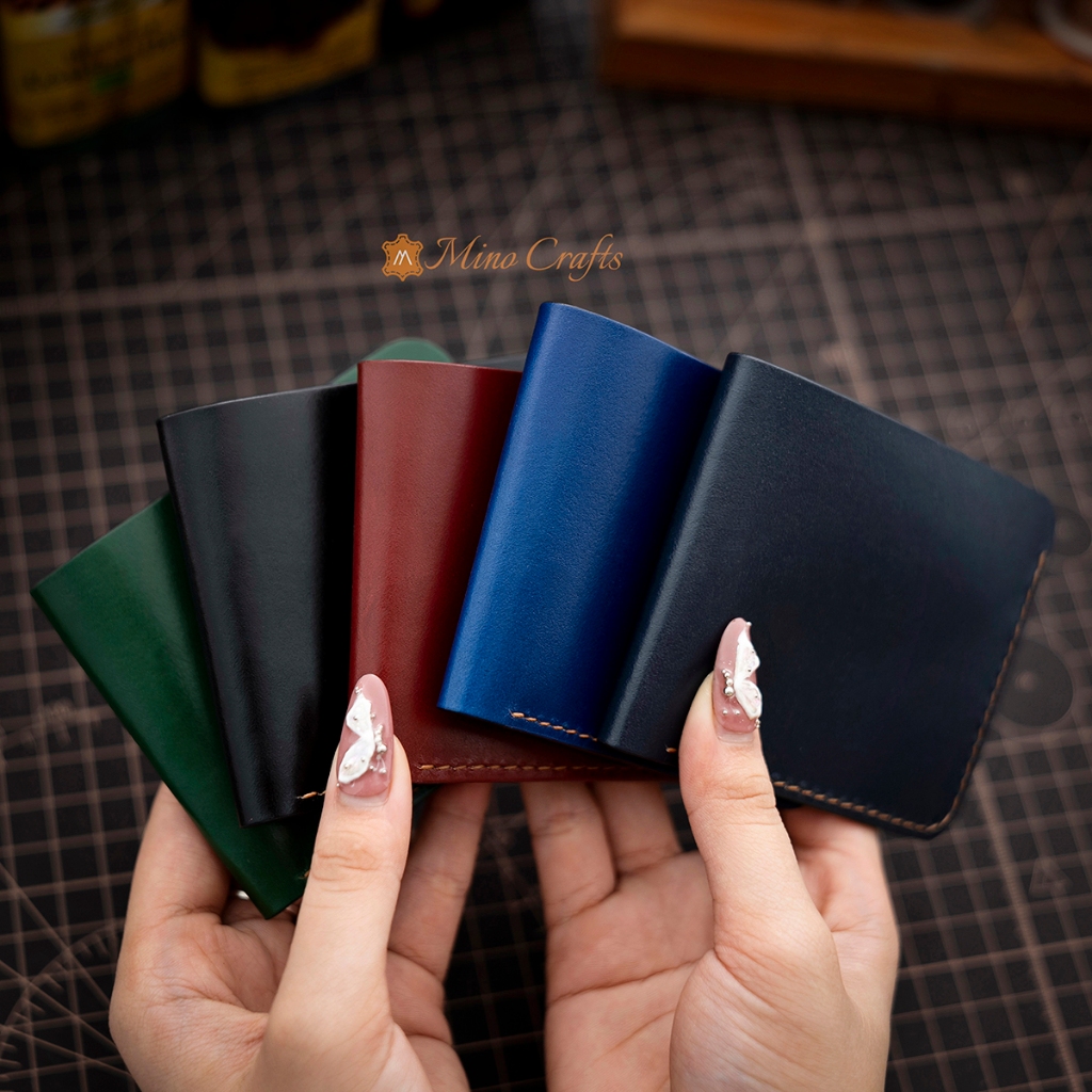 Ví da bò mini đơn giản - Da bò nhập khẩu đồ Da handmade - Màu đỏ đô