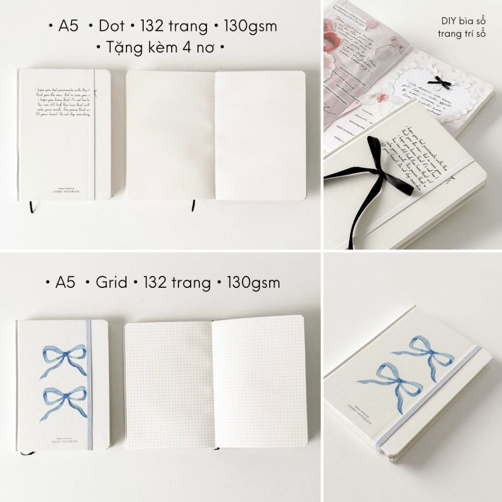 Sổ tay A5 A6 Vuông mini sổ ghi chép bỏ túi Crabit Ribbon