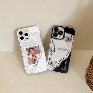 Ốp lưng iphone trong túi đựng thẻ ảnh Butterfly đen trắng 7/7plus/8/8plus/xs/11/12/13/14/15/pro/max/plus/promax - ct2012