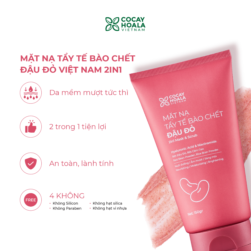 Ảnh Combo Sữa Rửa Mặt, Mặt Nạ Tẩy Tế Bào Chết Đậu Đỏ Việt Nam Cỏ Cây Hoa Lá, làm sạch sâu dưỡng sáng 150g 3