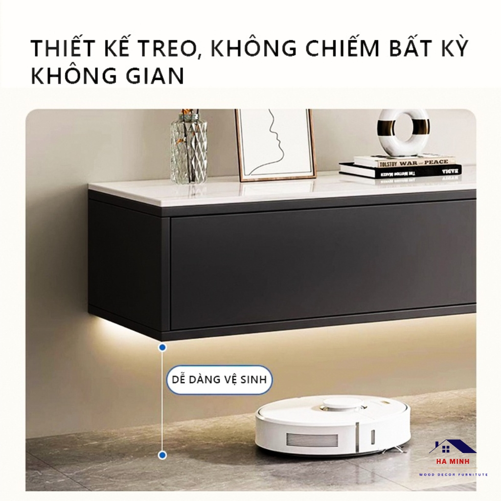 Kệ tivi treo tường cao cấp phủ malamin vân đá sang trọng gọn gàng tiết kiệm không gian  - HM755