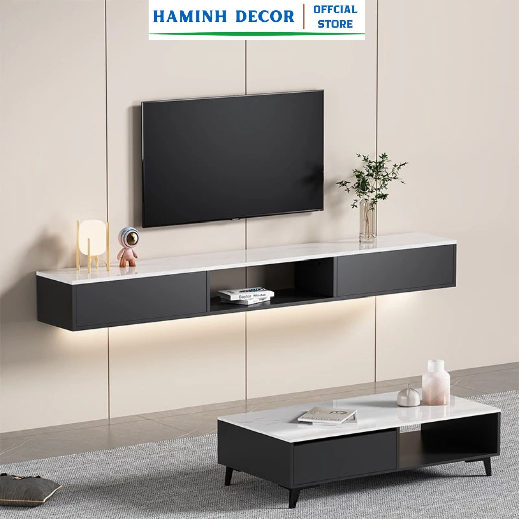Kệ tivi treo tường cao cấp phủ malamin vân đá sang trọng gọn gàng tiết kiệm không gian  - HM755